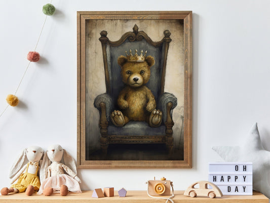 Vintage Teddy Bear Nursery Print, Royal Kids Room Decor - WildfieldPrints