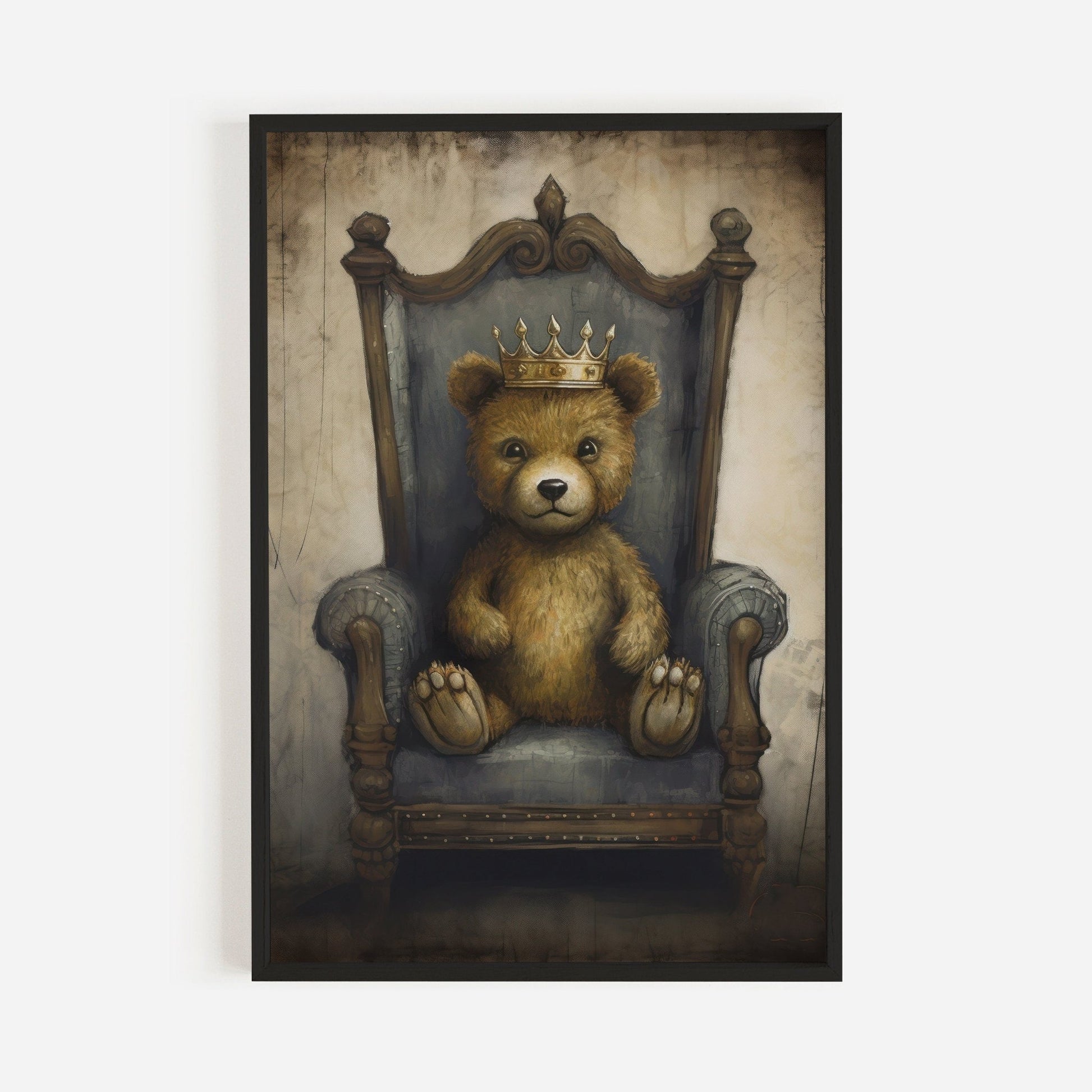 Vintage Teddy Bear Nursery Print, Royal Kids Room Decor - WildfieldPrints