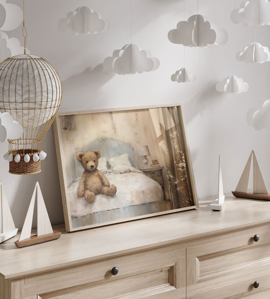 Vintage Teddy Bear Print, Rustic Nursery Decor, Baby Room Wall Art - WildfieldPrints