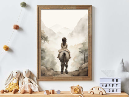 Vintage Watercolor Horse Art, Nursery Room Decor, Equestrian Wall Print - WildfieldPrints