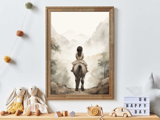 Vintage Watercolor Horse Art, Nursery Room Decor, Equestrian Wall Print - WildfieldPrints