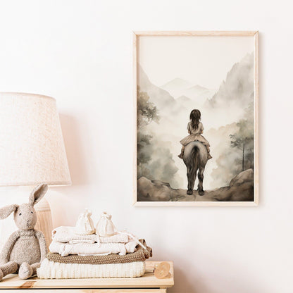 Vintage Watercolor Horse Art, Nursery Room Decor, Equestrian Wall Print - WildfieldPrints