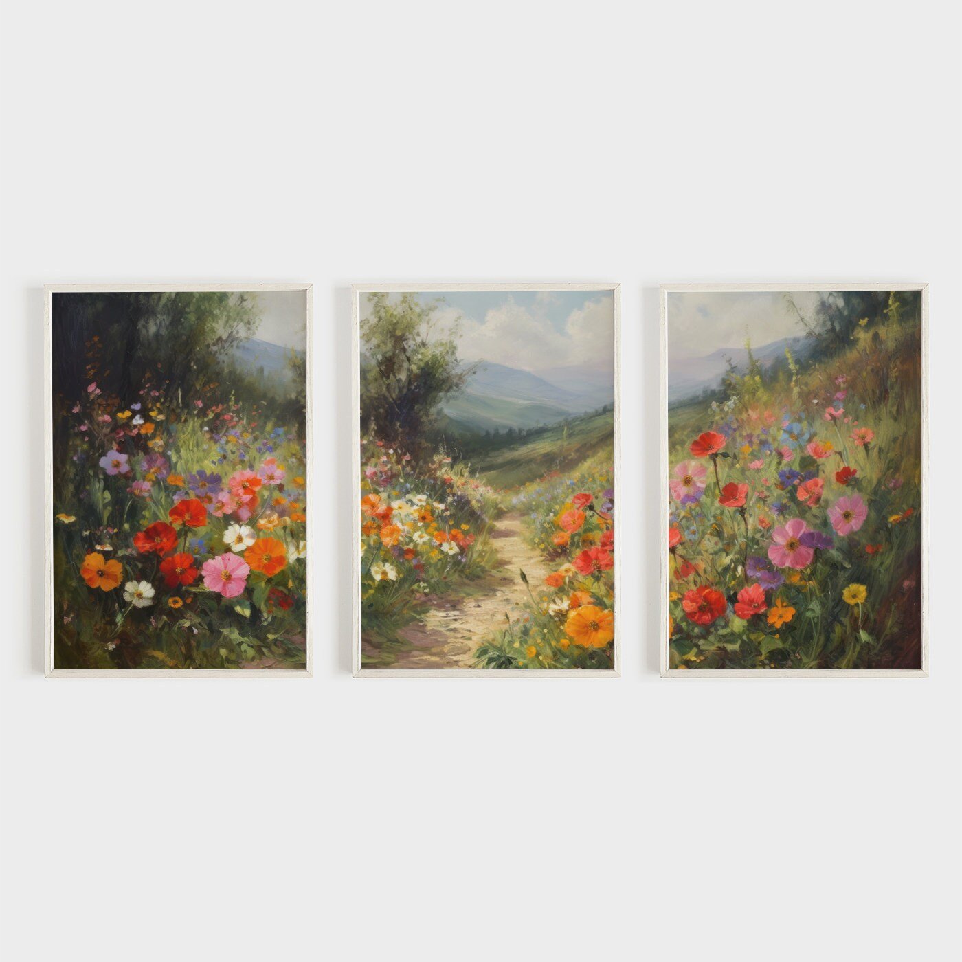 Vintage Wildflower Meadow Wall Art, Rustic Flower Decor, Scenic Nature - WildfieldPrints