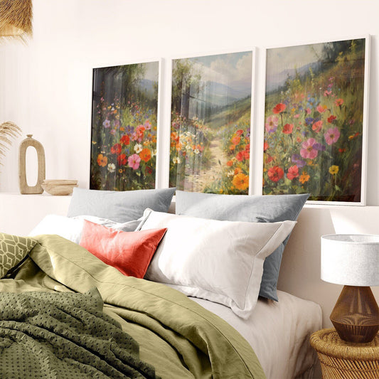 Vintage Wildflower Meadow Wall Art, Rustic Flower Decor, Scenic Nature - WildfieldPrints