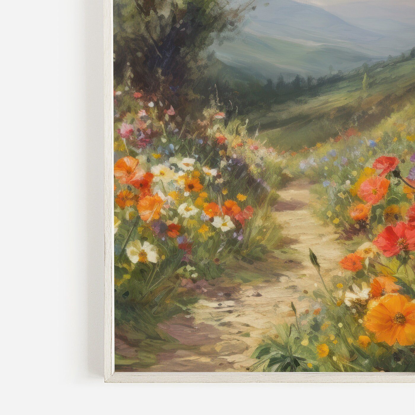 Vintage Wildflower Meadow Wall Art, Rustic Flower Decor, Scenic Nature - WildfieldPrints