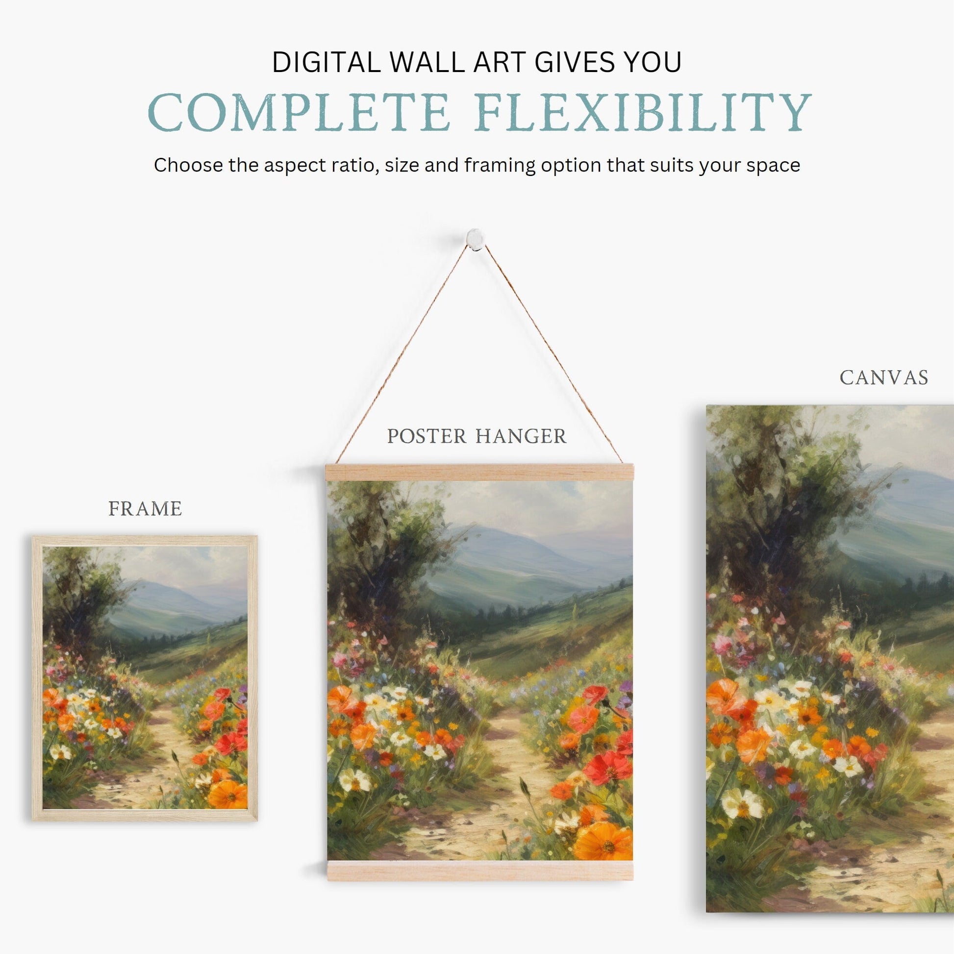 Vintage Wildflower Meadow Wall Art, Rustic Flower Decor, Scenic Nature - WildfieldPrints