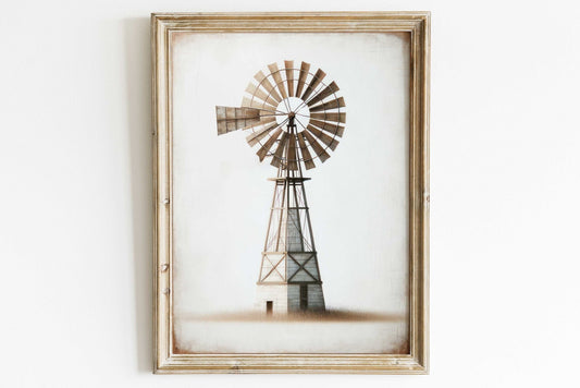 Vintage Windmill Wall Art, Modern Farmhouse Decor, Country Home Accent - WildfieldPrints