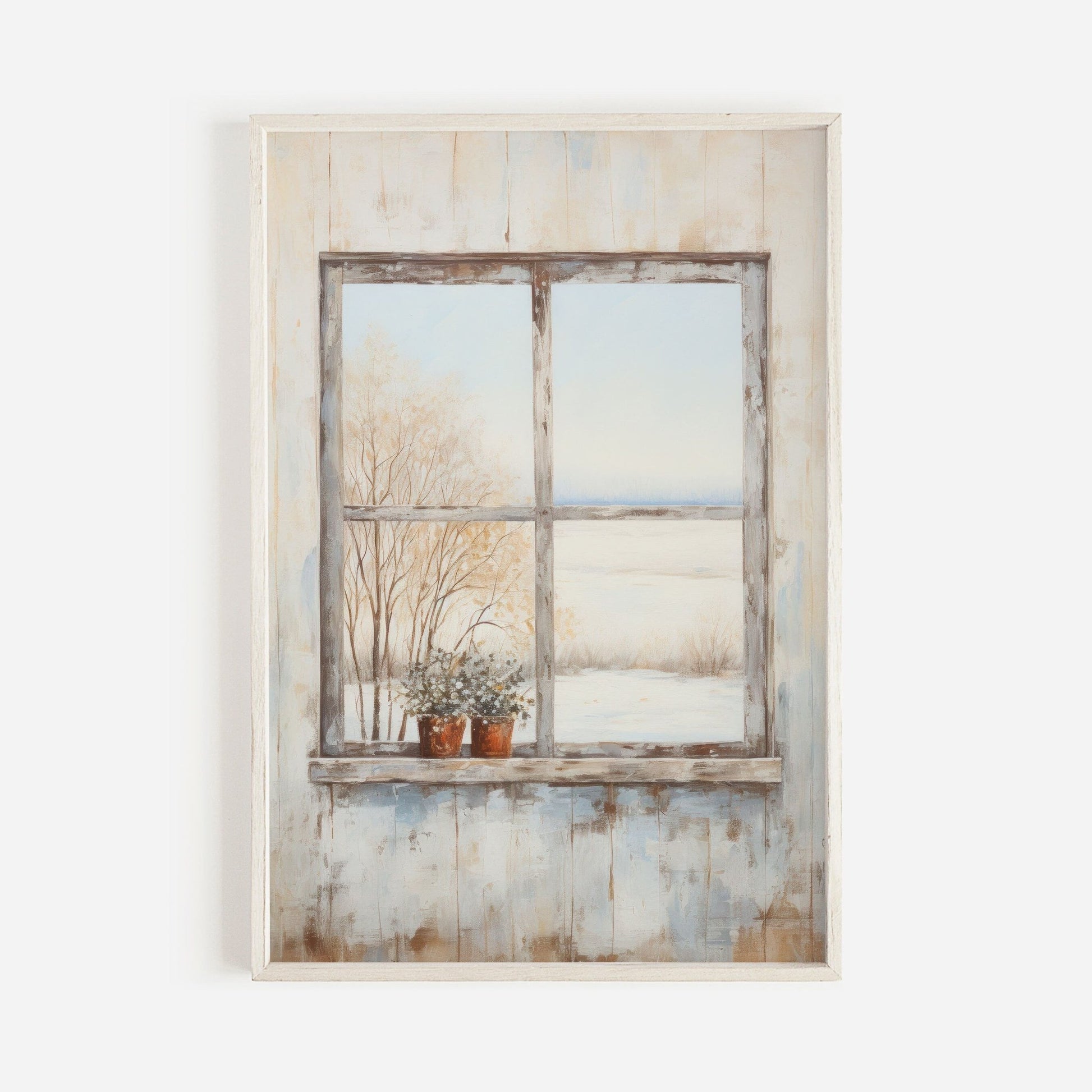 Vintage Window Wall Decor, Rustic Painting, Charming Home Accent - WildfieldPrints