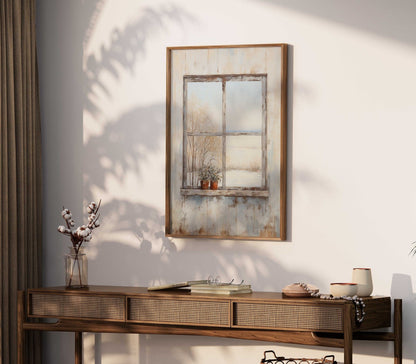 Vintage Window Wall Decor, Rustic Painting, Charming Home Accent - WildfieldPrints