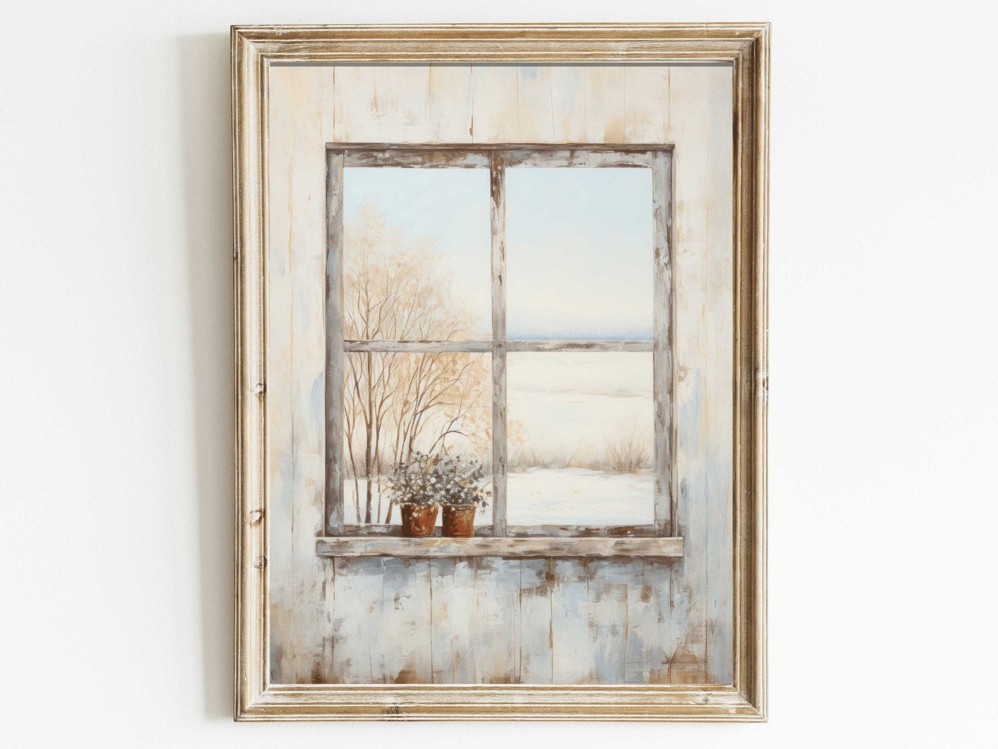 Vintage Window Wall Decor, Rustic Painting, Charming Home Accent - WildfieldPrints