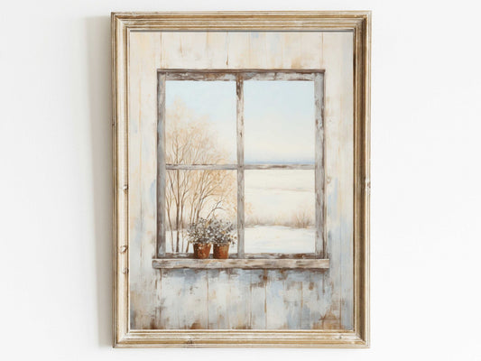 Vintage Window Wall Decor, Rustic Painting, Charming Home Accent - WildfieldPrints