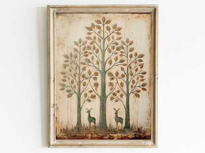 Wall Art, Abstract Nature Print, Vintage Minimalist Decor, Deer Artwork - WildfieldPrints