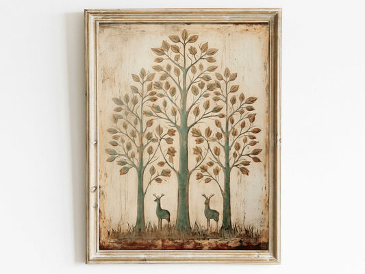 Wall Art, Abstract Nature Print, Vintage Minimalist Decor, Deer Artwork - WildfieldPrints