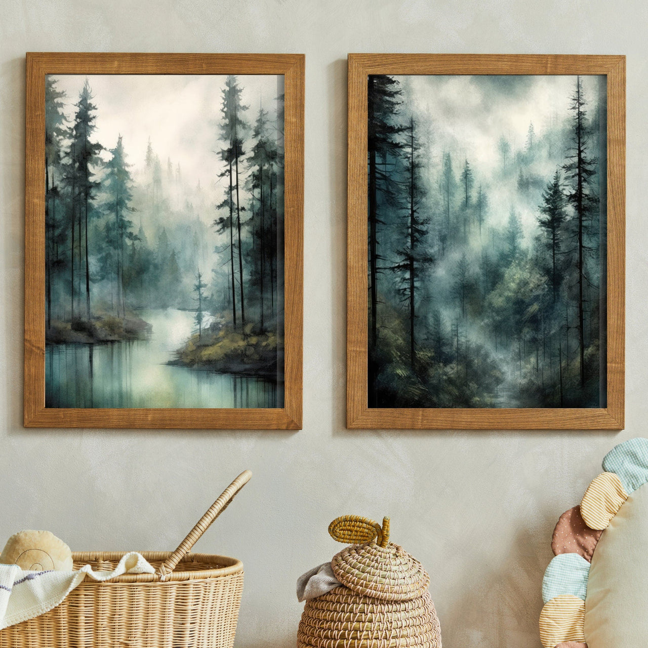 Moody Forest Wall Art – Nature Living Room Print • Set of 2