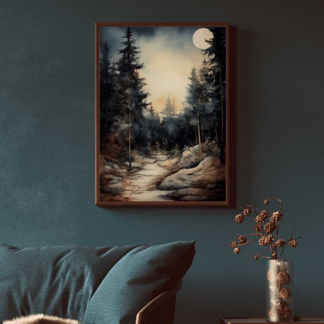 Moonlit Forest Wall Art – Nature Nursery Print