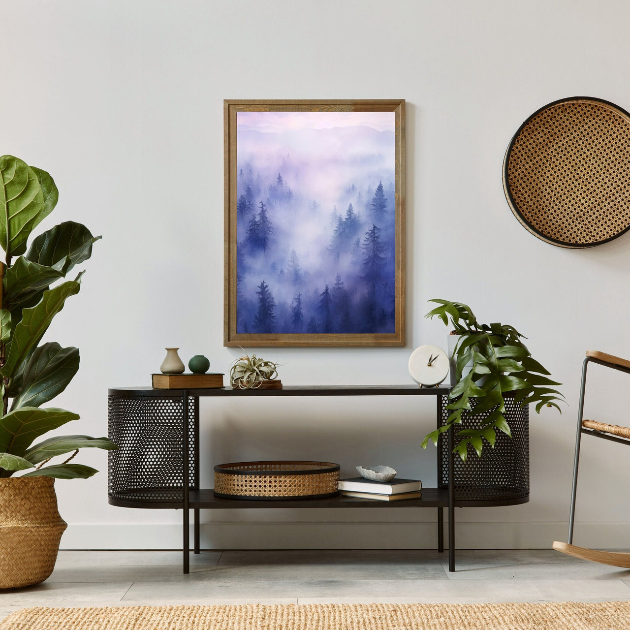 Watercolor Forest Wall Art – Landscape Living Room Print