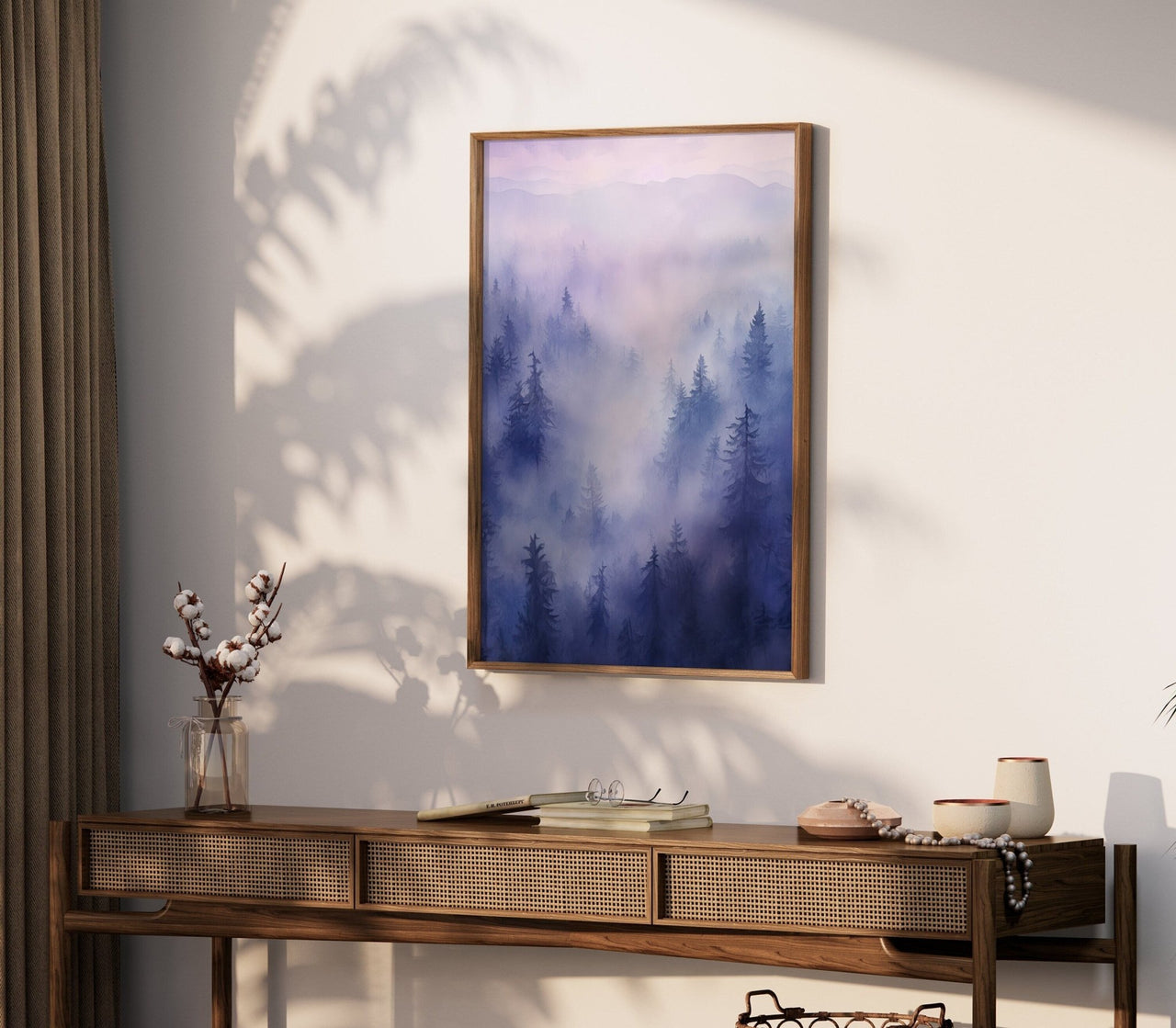 Watercolor Forest Wall Art – Landscape Living Room Print