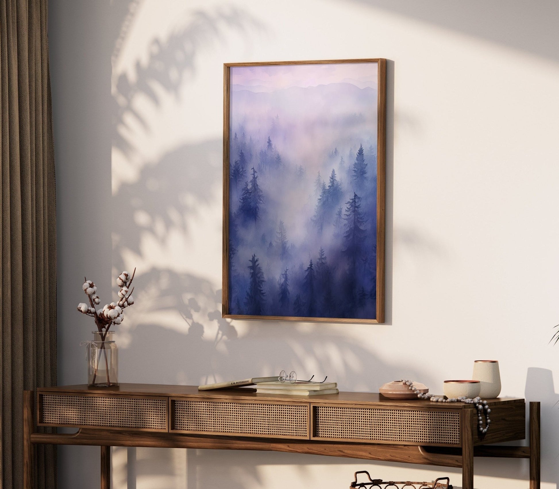 Watercolor Forest Prints, Mystical Landscape Decor, Purple Wall Art - WildfieldPrints
