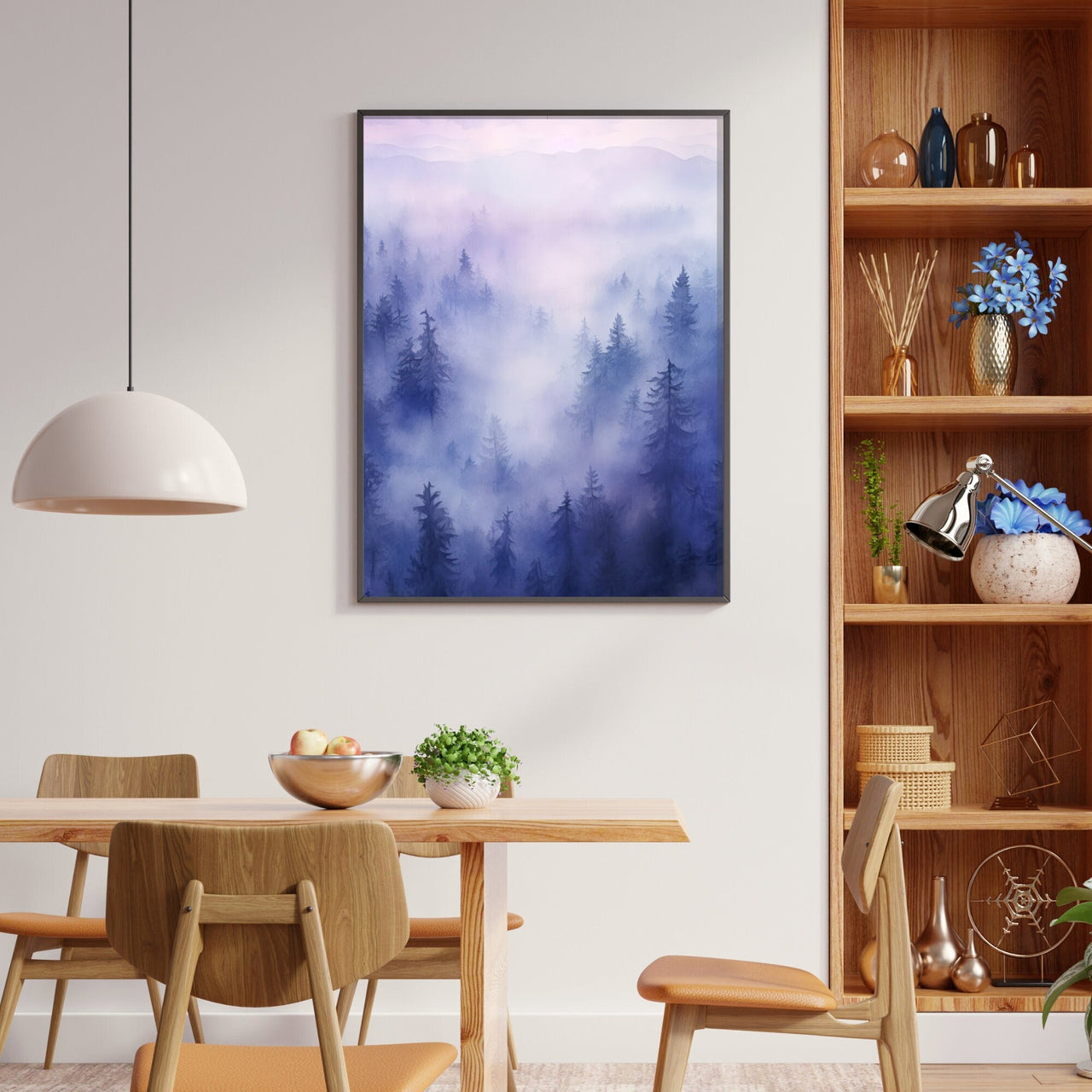 Watercolor Forest Wall Art – Landscape Living Room Print