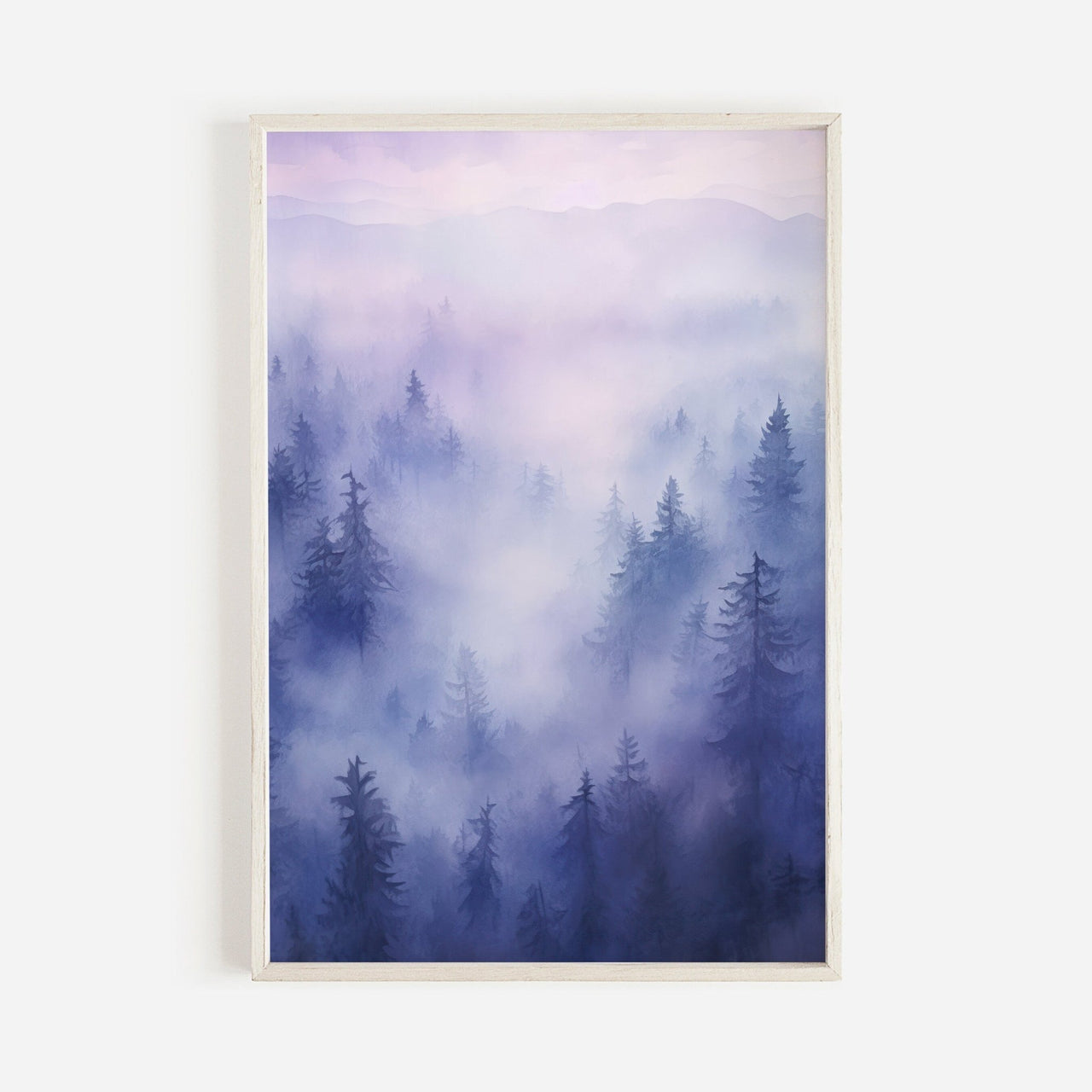 Watercolor Forest Wall Art – Landscape Living Room Print