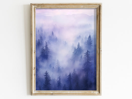 Watercolor Forest Prints, Mystical Landscape Decor, Purple Wall Art - WildfieldPrints
