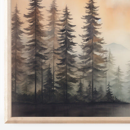 Watercolor Forest Prints, Nature Wall Decor, Sunset Landscape Art - WildfieldPrints