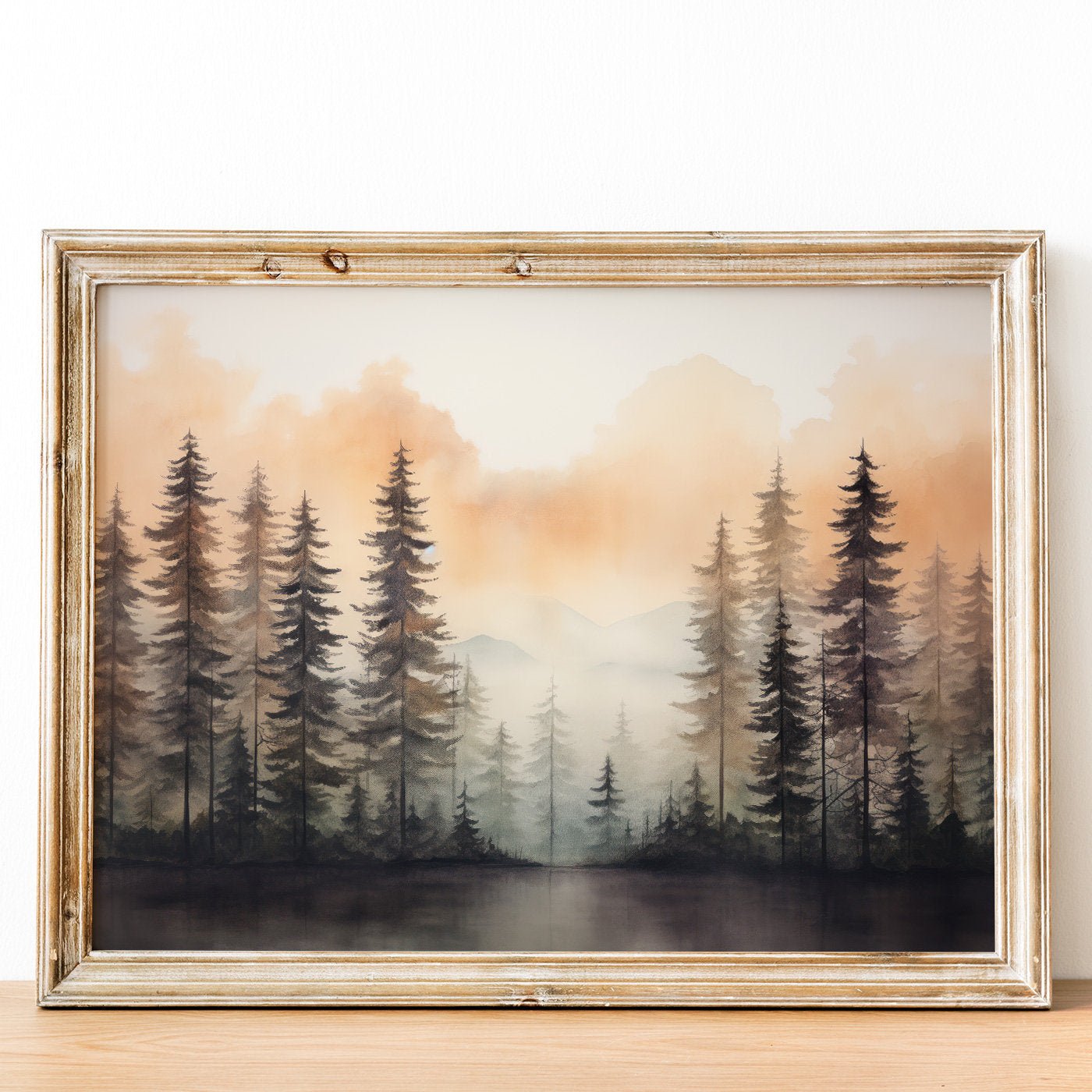 Watercolor Forest Prints, Nature Wall Decor, Sunset Landscape Art - WildfieldPrints