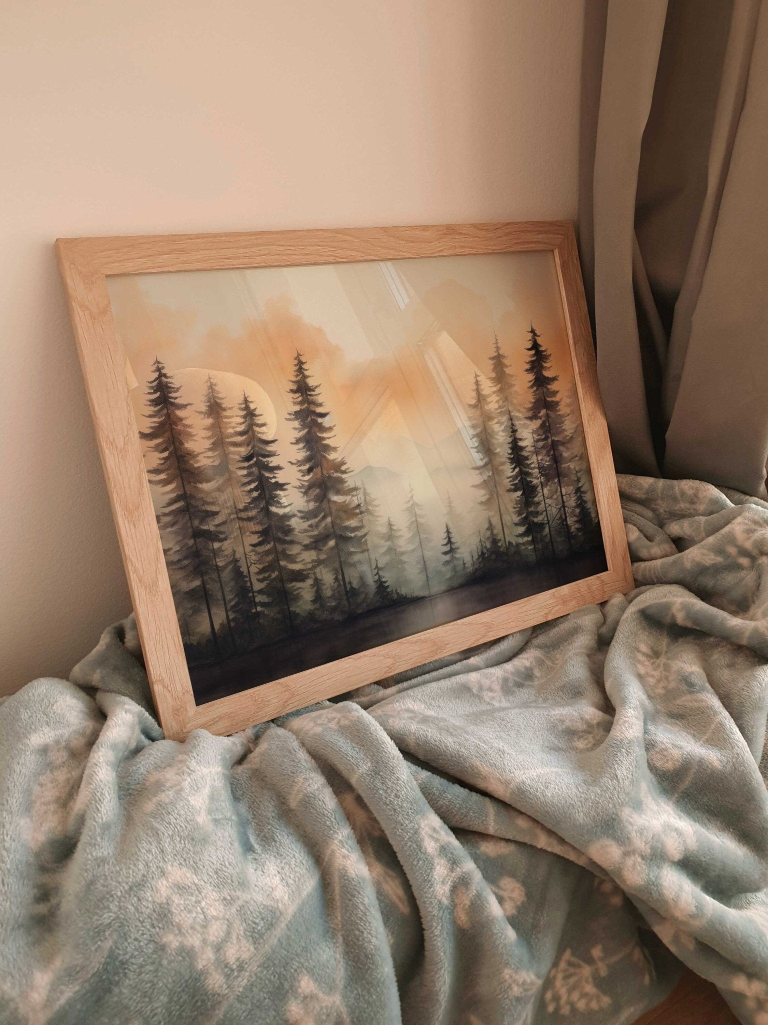 Watercolor Forest Prints, Nature Wall Decor, Sunset Landscape Art - WildfieldPrints
