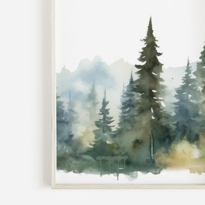 Watercolor Forest Wall Art, Charming Kids Room Decor, Pine Prints - WildfieldPrints