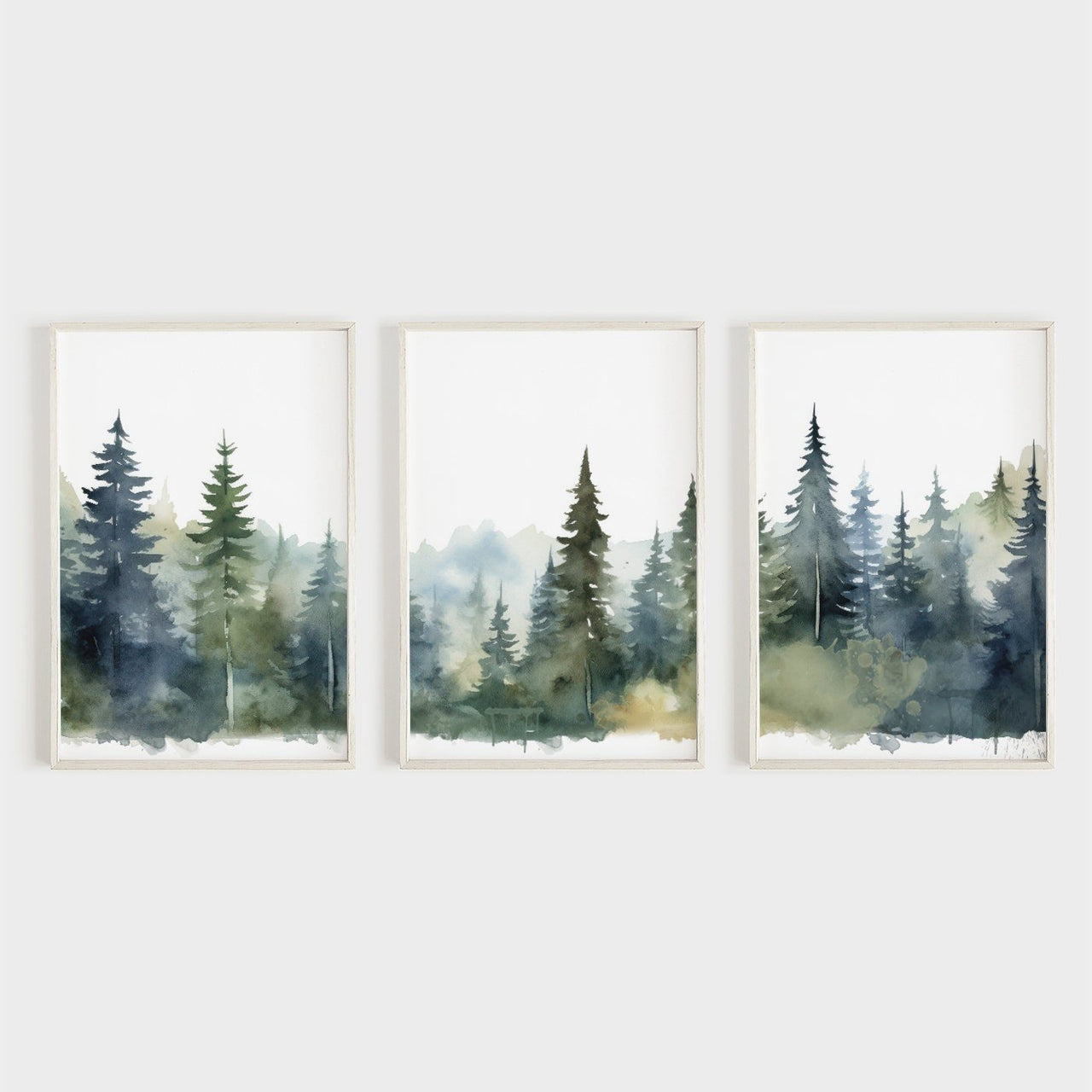 Watercolor Forest Wall Art – Nature Kids Room Print • Set of 3