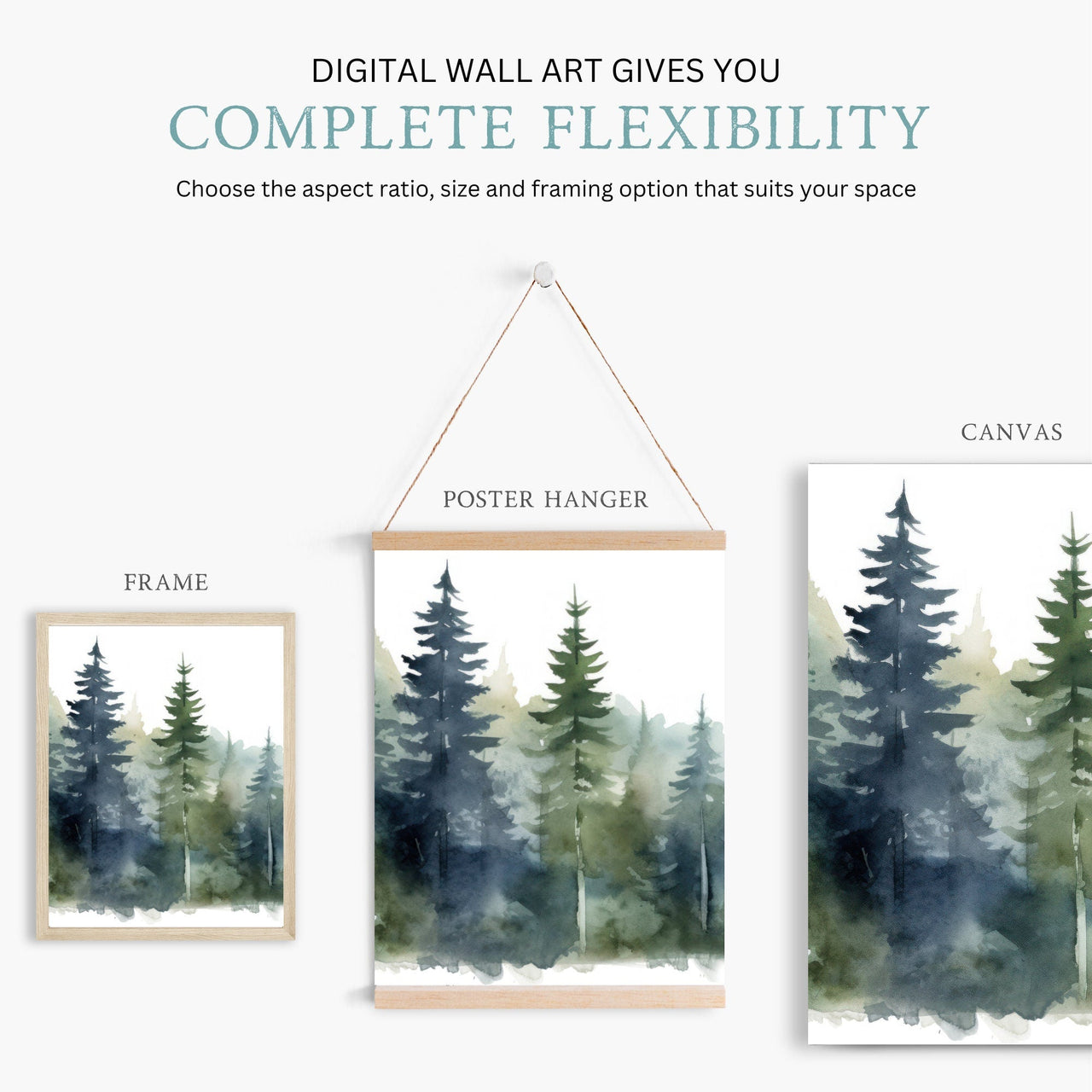 Watercolor Forest Wall Art – Nature Kids Room Print • Set of 3