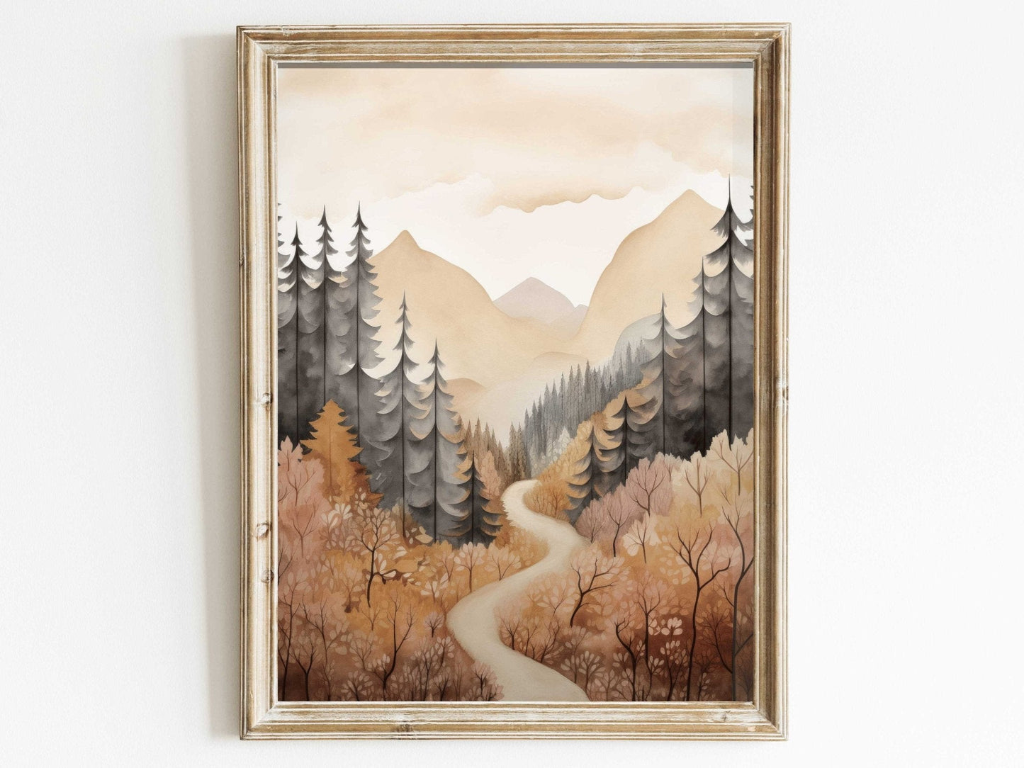 Watercolor Forest Wall Art, Vintage Nature Decor, Mountain Cabin Print - WildfieldPrints