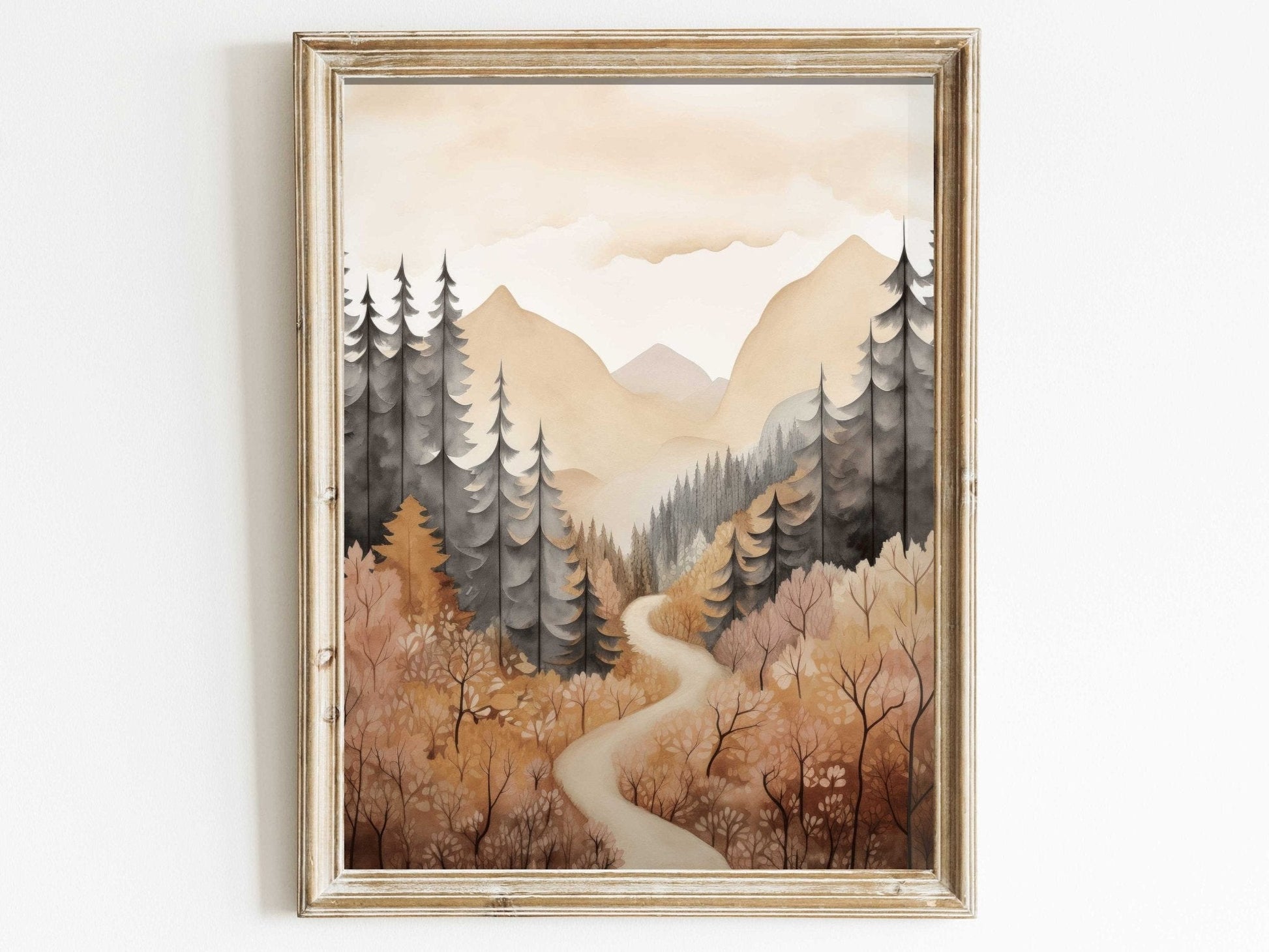 Watercolor Forest Wall Art, Vintage Nature Decor, Mountain Cabin Print - WildfieldPrints