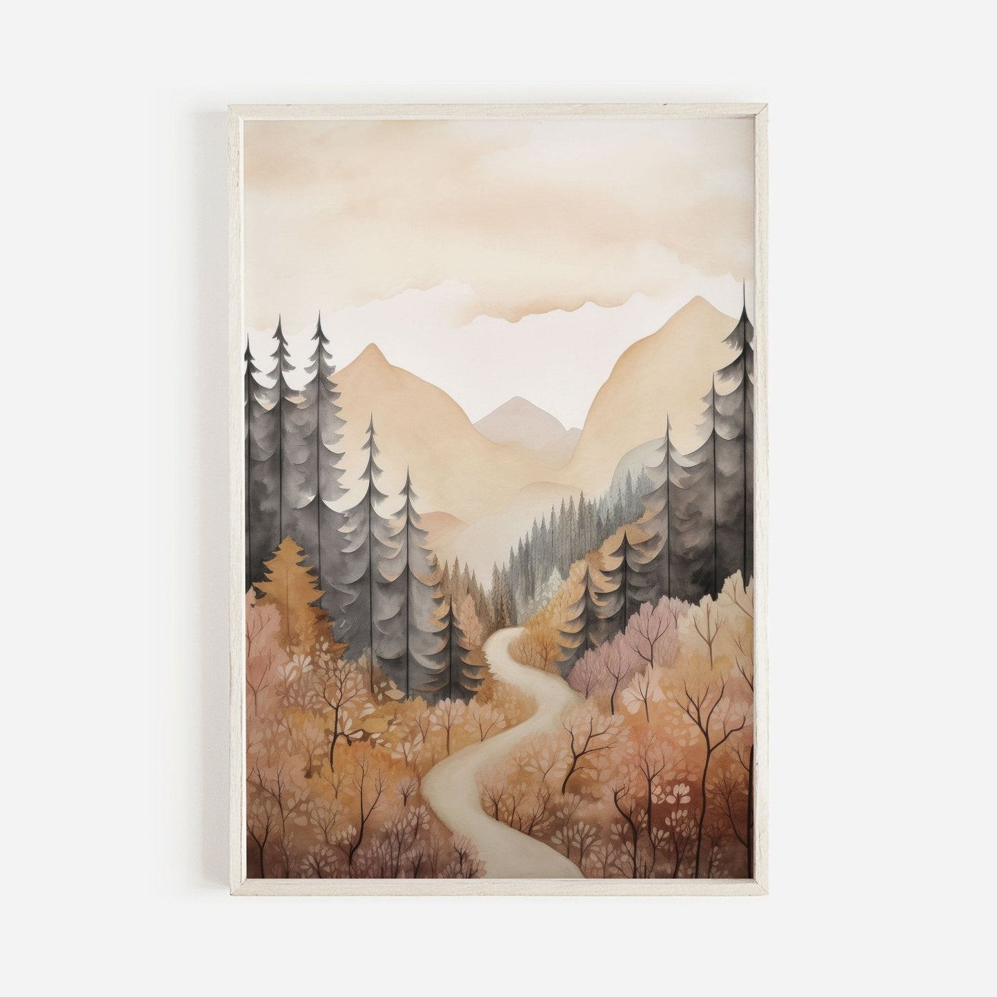 Watercolor Forest Wall Art, Vintage Nature Decor, Mountain Cabin Print - WildfieldPrints