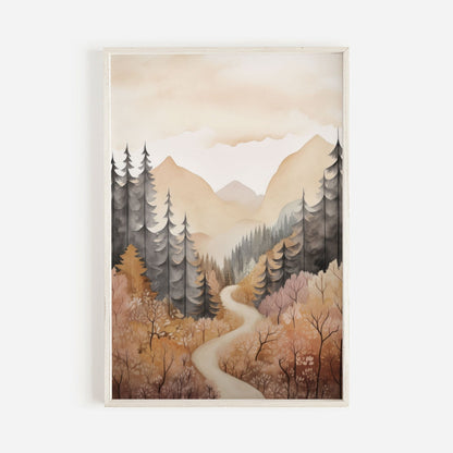 Watercolor Forest Wall Art, Vintage Nature Decor, Mountain Cabin Print - WildfieldPrints