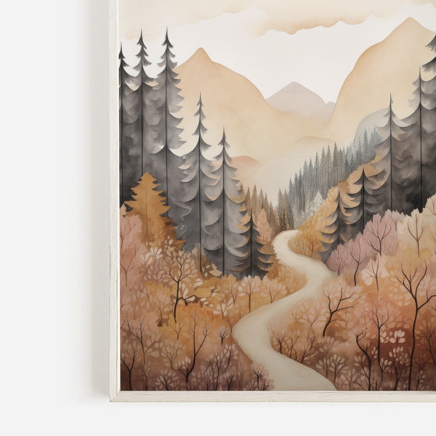 Watercolor Forest Wall Art, Vintage Nature Decor, Mountain Cabin Print - WildfieldPrints