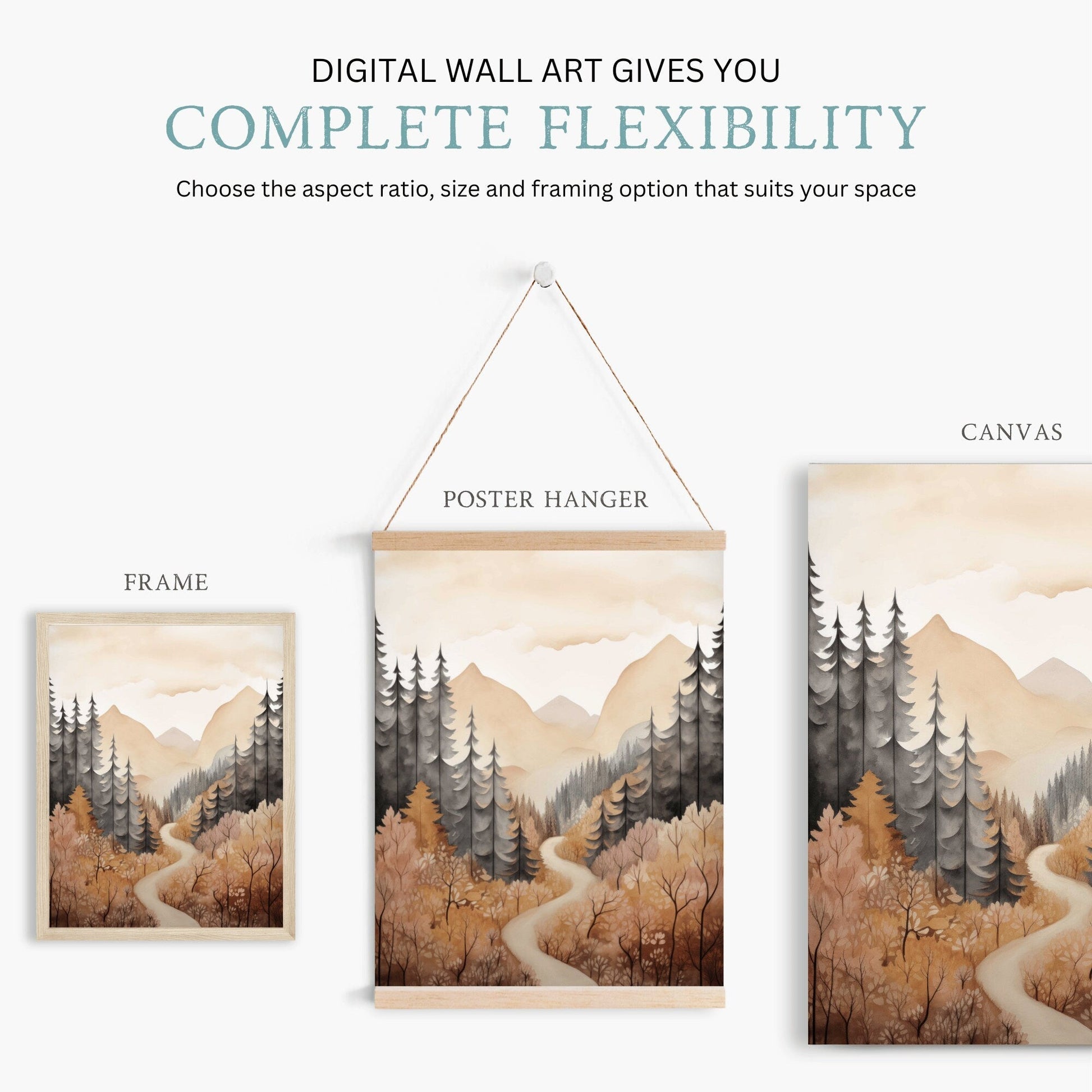 Watercolor Forest Wall Art, Vintage Nature Decor, Mountain Cabin Print - WildfieldPrints