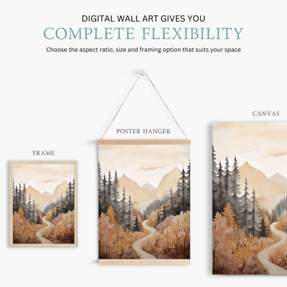 Watercolor Forest Wall Art, Vintage Nature Decor, Mountain Cabin Print - WildfieldPrints