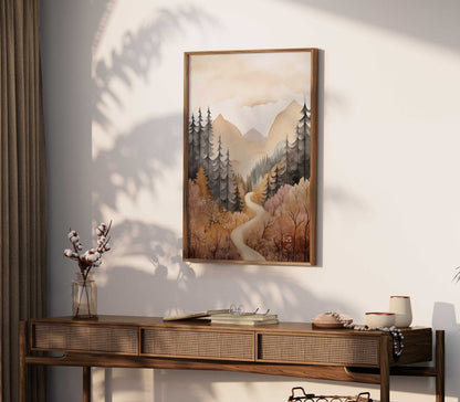 Watercolor Forest Wall Art, Vintage Nature Decor, Mountain Cabin Print - WildfieldPrints