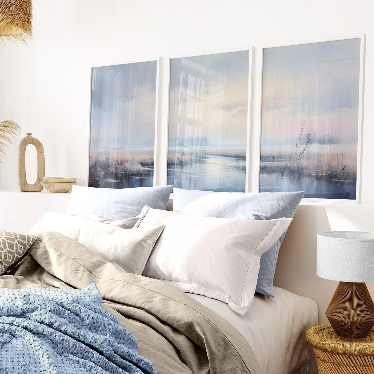 Stream Landscape Wall Art – Nature Living Room Print • Set of 3