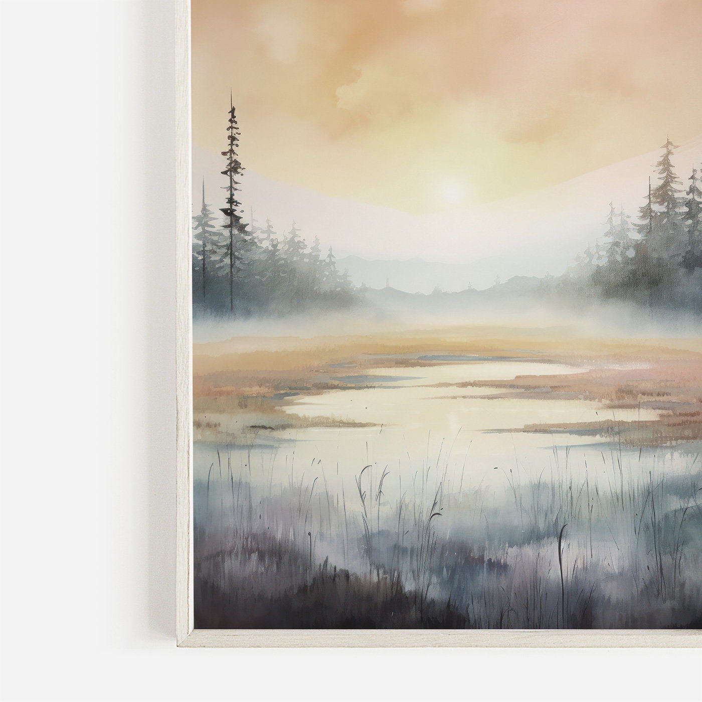 Watercolor Landscape Print, Swamp Art, Sunset Home Decor, Nature Wall Art - WildfieldPrints