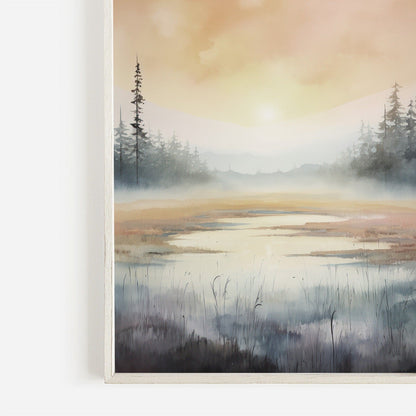 Watercolor Landscape Print, Swamp Art, Sunset Home Decor, Nature Wall Art - WildfieldPrints