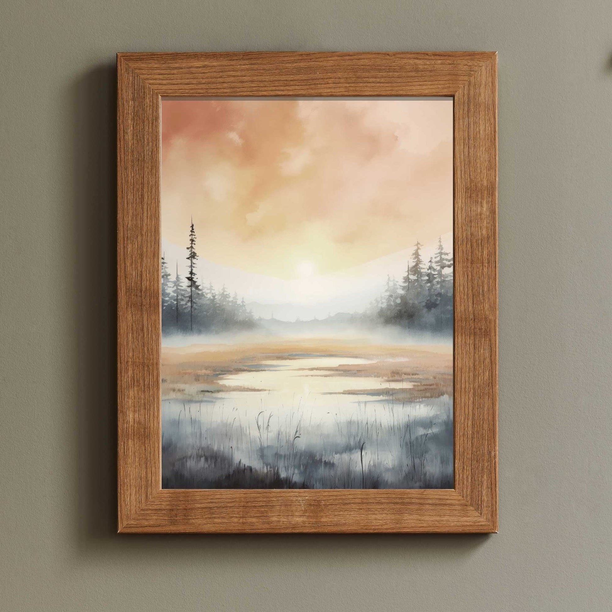 Watercolor Landscape Print, Swamp Art, Sunset Home Decor, Nature Wall Art - WildfieldPrints