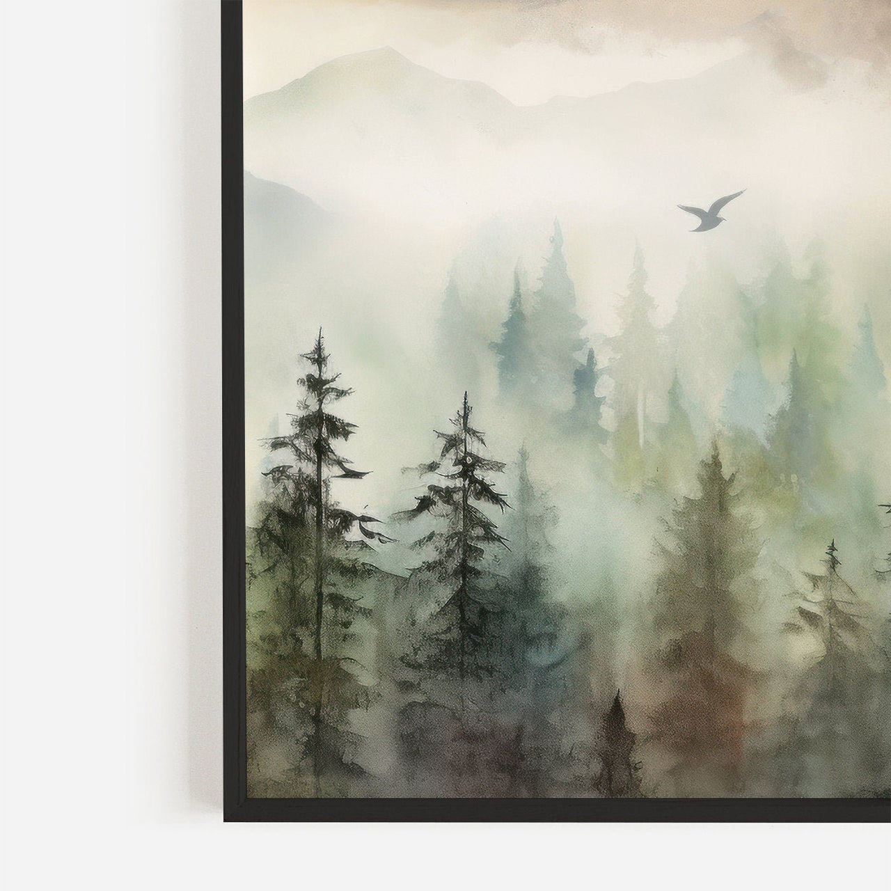 Misty Spruce Forest Wall Art – Landscape Bedroom Print • Set of 3