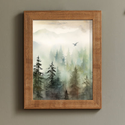 Watercolor Mountain Landscape Art, Moody Wall Decor for Bedrooms - WildfieldPrints