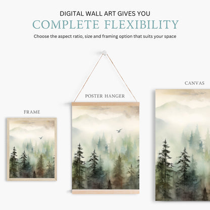 Watercolor Mountain Landscape Art, Moody Wall Decor for Bedrooms - WildfieldPrints