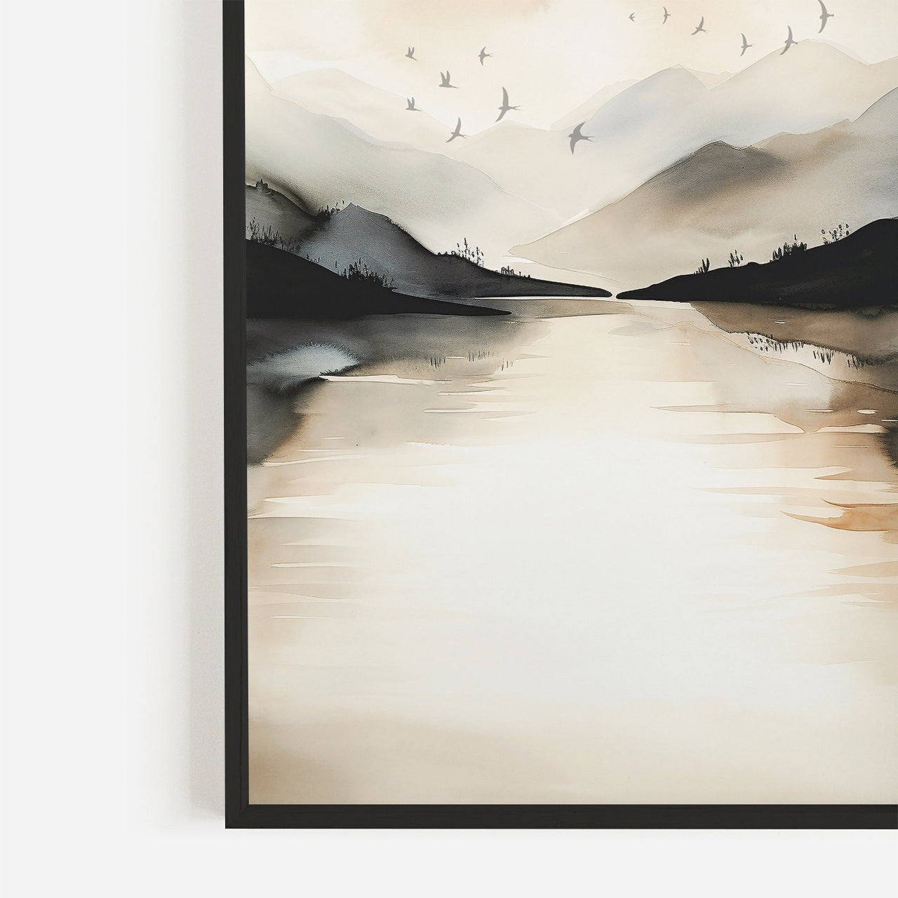 Birds Over Tranquil Lake Wall Art – Nature Print for Home