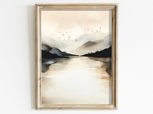 Birds Over Tranquil Lake Wall Art – Nature Print for Home