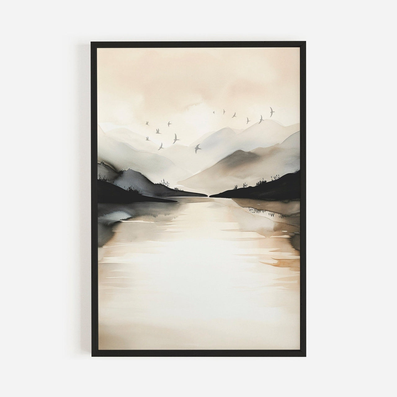 Birds Over Tranquil Lake Wall Art – Nature Print for Home