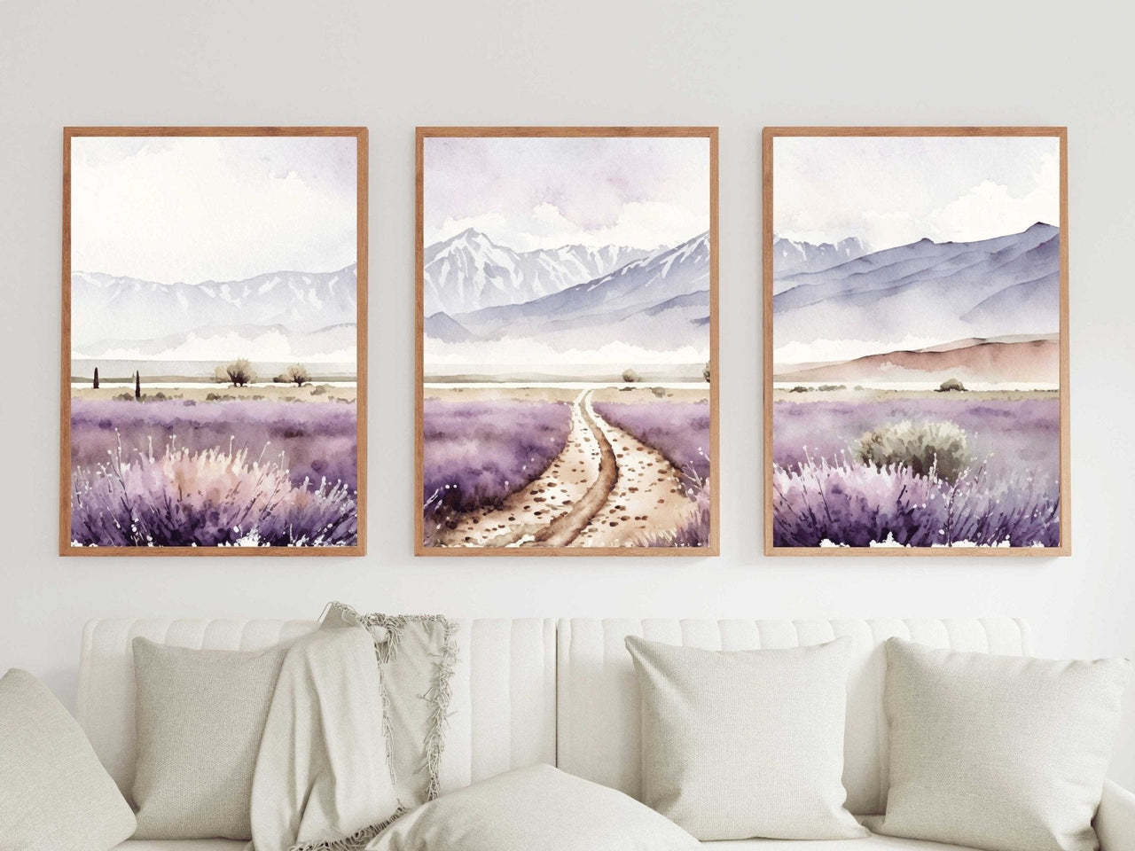 Lavender Field Print – Floral Living Room Wall Art • Set of 3